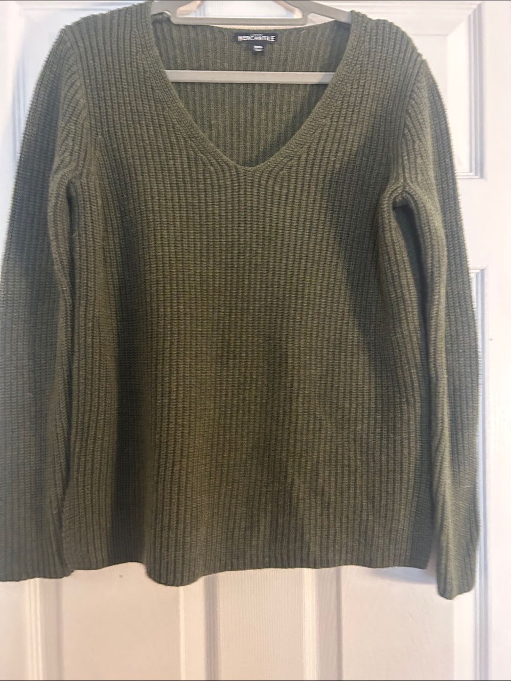 J Crew Mercantile Olive Ribbed V-Neck Sweater